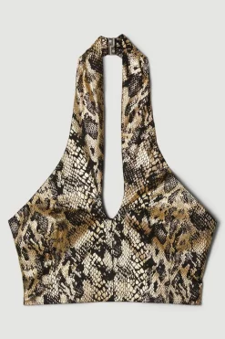 Flash Sale 🎁 Karen Millen Snake Jacquard Halter Neck Top - gold 👏 -Occasionwear Popular Store bkk05719 gold xl 3