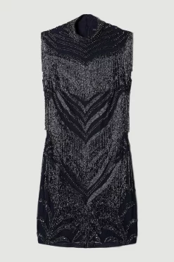 Discount 🔔 Karen Millen Deco Crystal Embellished High Neck Mini 👗 Dress - gun metal 🧨 -Occasionwear Popular Store bkk05748 gun20metal xl 3