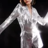 Wholesale 🤩 Karen Millen Sequin Blazer Woven Mini 👗 Dress - silver 🧨 -Occasionwear Popular Store bkk05749 silver xl