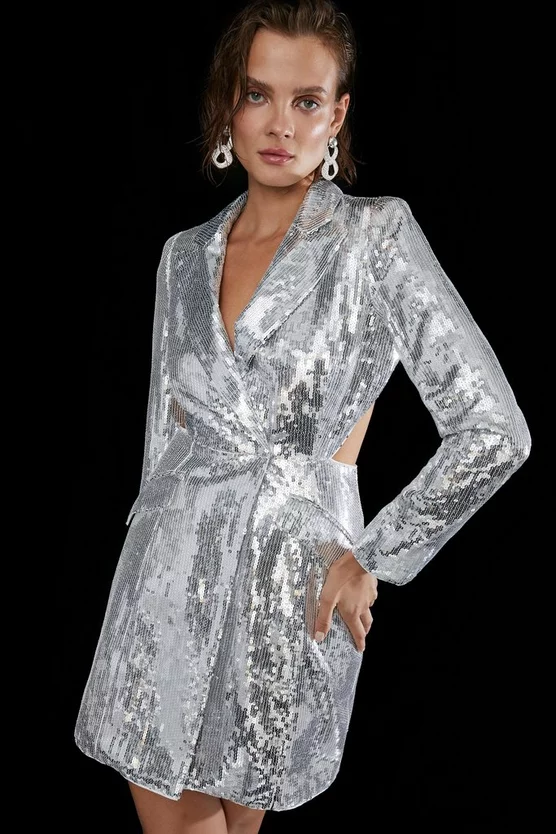 Wholesale ๐คฉ Karen Millen Sequin Blazer Woven Mini ๐ Dress - silver ๐งจ 4 Wholesale ๐คฉ Karen Millen Sequin Blazer Woven Mini ๐ Dress - silver ๐งจ - Image 2