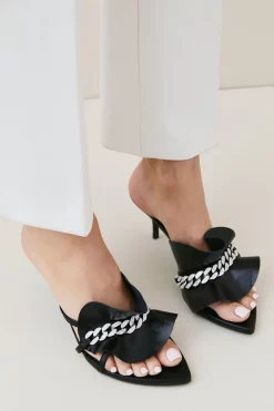 Hot Sale 🌟 Karen Millen Leather Jewelled Ruched Low Heel 🎁