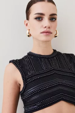 Coupon ๐ Karen Millen Petite Geometric Beaded Armour Woven Crop Top โญ