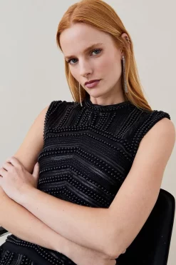Coupon 🛒 Karen Millen Petite Geometric Beaded Armour Woven Crop Top ⭐ -Occasionwear Popular Store bkk05759 black xl 4