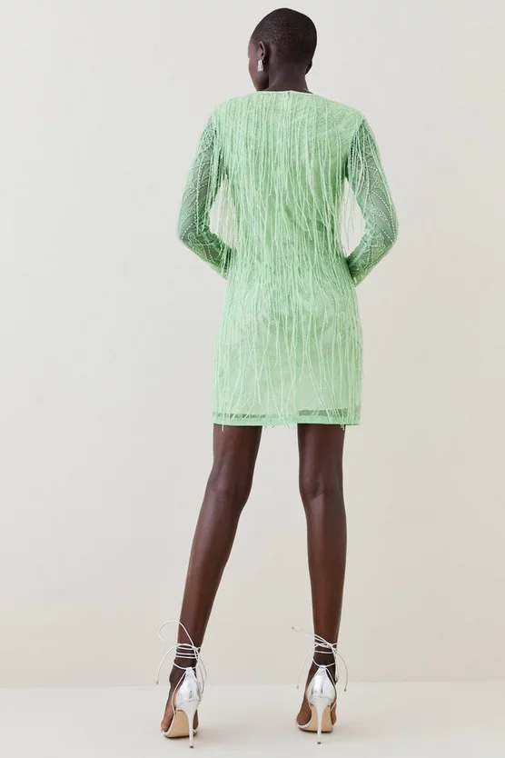 Best Pirce ๐งจ Karen Millen Crystal Embellished Fringed Mini ๐ Dress - green ๐ 5 Best Pirce ๐งจ Karen Millen Crystal Embellished Fringed Mini ๐ Dress - green ๐ - Image 3