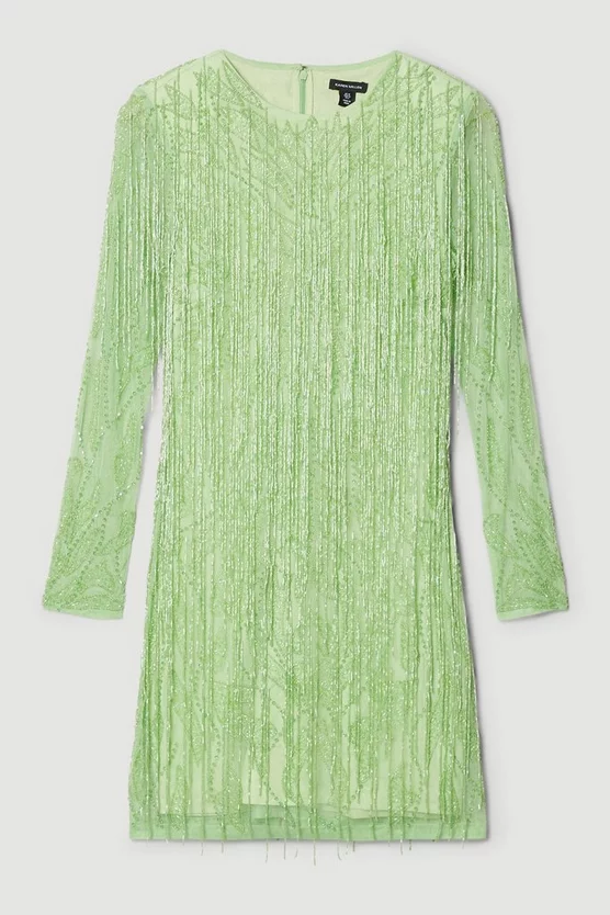 Best Pirce ๐งจ Karen Millen Crystal Embellished Fringed Mini ๐ Dress - green ๐ 6 Best Pirce ๐งจ Karen Millen Crystal Embellished Fringed Mini ๐ Dress - green ๐ - Image 4