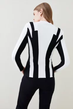 Coupon 😉 Karen Millen Bandage Colour Block Zip Front Knit Jacket - mono 👏 -Occasionwear Popular Store bkk05777 mono xl 2