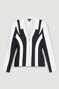Coupon 😉 Karen Millen Bandage Colour Block Zip Front Knit Jacket - mono 👏 -Occasionwear Popular Store bkk05777 mono xl 3