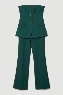 Promo 🤩 Karen Millen Compact Stretch Button Bodice Jumpsuit ⌛ -Occasionwear Popular Store bkk05804 forest xl 3