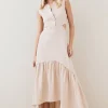 Buy 👏 Karen Millen Premium Polished Linen Cut Out Peplum Maxi 👗 Dress 🎉 -Occasionwear Popular Store bkk05805 blush xl