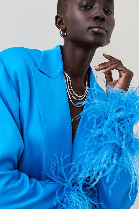 Top 10 ❤️ Karen Millen Satin Single Breasted Feather Cuff Blazer 😀 4 Top 10 ❤️ Karen Millen Satin Single Breasted Feather Cuff Blazer 😀 - Image 2