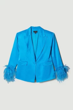 Top 10 ❤️ Karen Millen Satin Single Breasted Feather Cuff Blazer 😀 12 Top 10 ❤️ Karen Millen Satin Single Breasted Feather Cuff Blazer 😀 -Occasionwear Popular Store bkk05810 blue xl 3