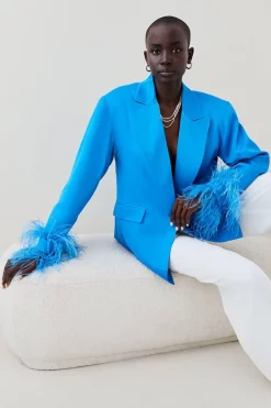 Top 10 ❤️ Karen Millen Satin Single Breasted Feather Cuff Blazer 😀 13 Top 10 ❤️ Karen Millen Satin Single Breasted Feather Cuff Blazer 😀 -Occasionwear Popular Store bkk05810 blue xl 4