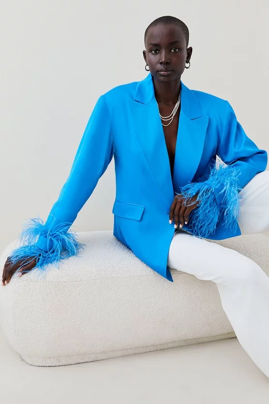 Top 10 ❤️ Karen Millen Satin Single Breasted Feather Cuff Blazer 😀 7 Top 10 ❤️ Karen Millen Satin Single Breasted Feather Cuff Blazer 😀 - Image 5