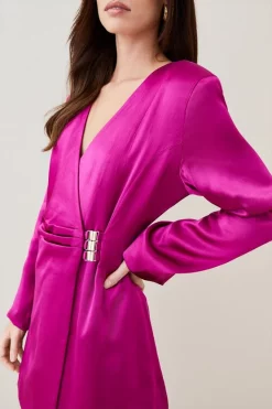 Buy 😍 Karen Millen Petite Viscose Satin Blazer 👗 Dress - magenta 😀 -Occasionwear Popular Store bkk05818 magenta xl 1