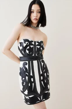 Buy 😍 Karen Millen PU Cutwork Applique Strapless Mini 👗 Dress - mono 🎉