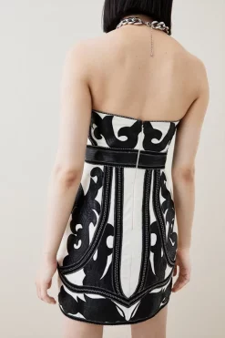 Buy 😍 Karen Millen PU Cutwork Applique Strapless Mini 👗 Dress - mono 🎉 -Occasionwear Popular Store bkk05827 black xl 2