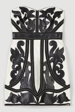 Buy 😍 Karen Millen PU Cutwork Applique Strapless Mini 👗 Dress - mono 🎉 -Occasionwear Popular Store bkk05827 black xl 3