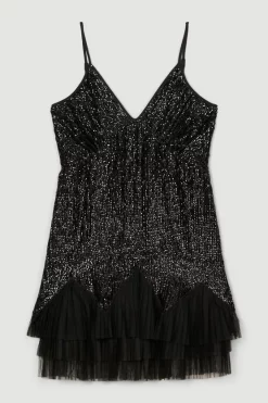 Best reviews of ✔️ Karen Millen Sequin And Lace Mini 👗 Dress With Tulle 👗 Skirt - black ✔️ -Occasionwear Popular Store bkk05847 black xl 4