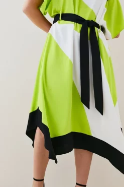 Promo ✨ Karen Millen Plus Size Colourblock Soft Tie Waist Midi 👗 Dress 😉 -Occasionwear Popular Store bkk05853 lime xl 1