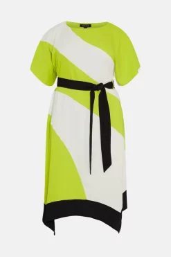 Promo ✨ Karen Millen Plus Size Colourblock Soft Tie Waist Midi 👗 Dress 😉 -Occasionwear Popular Store bkk05853 lime xl 3