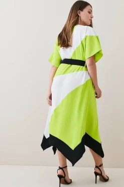 Promo ✨ Karen Millen Plus Size Colourblock Soft Tie Waist Midi 👗 Dress 😉 -Occasionwear Popular Store bkk05853 lime xl 4