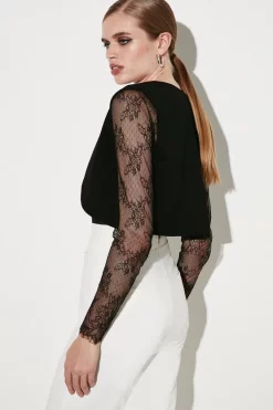 Deals ✔️ Karen Millen Sheer Lace Cropped Cardigan - black 😍 -Occasionwear Popular Store bkk05861 black xl 4