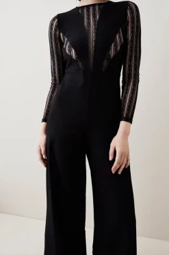 Best deal 🌟 Karen Millen Contrast Lace Detail Ponte Jumpsuit - black ⭐ -Occasionwear Popular Store bkk05863 black xl 2