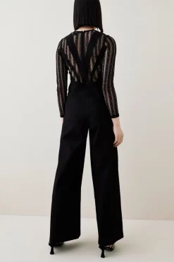 Best deal 🌟 Karen Millen Contrast Lace Detail Ponte Jumpsuit - black ⭐ -Occasionwear Popular Store bkk05863 black xl 4