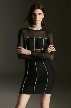 Outlet 😀 Karen Millen Bandage Cut Out Mesh Knitted Mini 👗 Dress 🧨 -Occasionwear Popular Store bkk05901 black xl 2