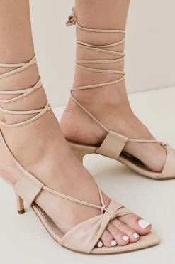 Outlet ✔️ Karen Millen Leather Twist Detail Wrap Around Low Heel 🔥 -Occasionwear Popular Store bkk05909 beige xl 1