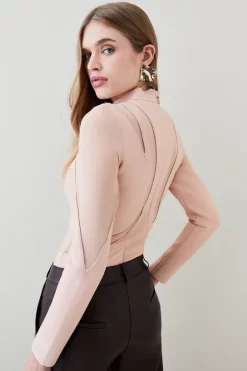 Promo 🔔 Karen Millen Cut Out Detail Mesh Bandage Bodysuit - blush 🧨 -Occasionwear Popular Store bkk05962 blush xl 2