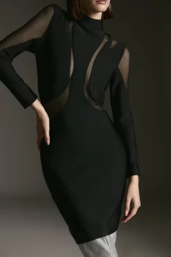 New 🤩 Karen Millen Bandage Cut Out Mesh Knitted Mini 👗 Dress - black ❤️ -Occasionwear Popular Store bkk05963 black xl 1