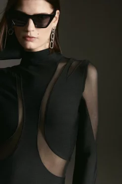 New 🤩 Karen Millen Bandage Cut Out Mesh Knitted Mini 👗 Dress - black ❤️ -Occasionwear Popular Store bkk05963 black xl 2