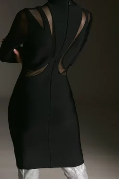 New 🤩 Karen Millen Bandage Cut Out Mesh Knitted Mini 👗 Dress - black ❤️ -Occasionwear Popular Store bkk05963 black xl 5