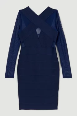 Best Pirce 🔔 Karen Millen Bandage Cut Out Mesh Knitted Mini 👗 Dress - navy 🧨 -Occasionwear Popular Store bkk05964 navy xl 3