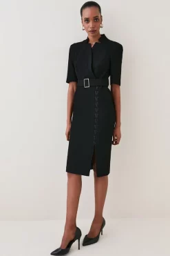 Best Pirce 😀 Karen Millen Structured Crepe Lace Up Forever Midi 👗 Dress ⭐