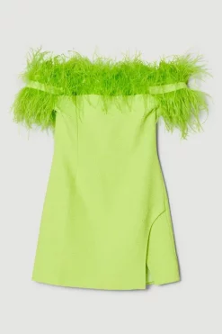 New 😀 Karen Millen Boucle Feather Bardot Mini 👗 Dress - lime 🛒 -Occasionwear Popular Store bkk06025 lime xl 4
