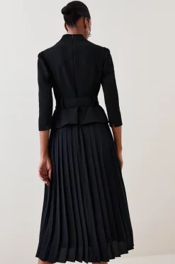 Best Pirce ⭐ Karen Millen Structured Crepe Forever Soft Pleated Midi 👗 Dress 🔥 -Occasionwear Popular Store bkk06027 black xl 2