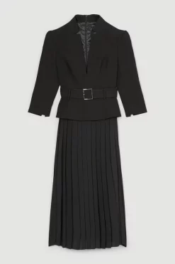 Best Pirce ⭐ Karen Millen Structured Crepe Forever Soft Pleated Midi 👗 Dress 🔥 -Occasionwear Popular Store bkk06027 black xl 3