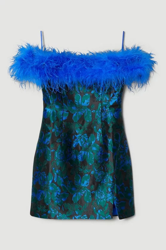 Deals ๐ฅ Karen Millen Jacquard Feather Trim Bardot Mini ๐ Dress - blue ๐คฉ 6 Deals ๐ฅ Karen Millen Jacquard Feather Trim Bardot Mini ๐ Dress - blue ๐คฉ - Image 4
