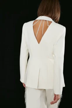 Flash Sale ⌛ Karen Millen Crystal Fringe Lapel Diamante Back Single Breasted Blazer - ivory 🎉 -Occasionwear Popular Store bkk06038 ivory xl 4