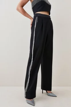 Best deal 🎁 Karen Millen Crystal Fringe Straight Leg Trouser - black 🥰 -Occasionwear Popular Store bkk06053 black xl 1