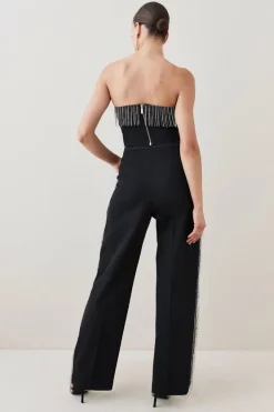 Best deal 🎁 Karen Millen Crystal Fringe Straight Leg Trouser - black 🥰 -Occasionwear Popular Store bkk06053 black xl 2