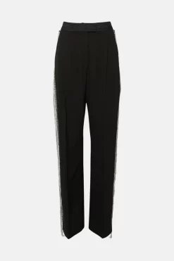 Best deal 🎁 Karen Millen Crystal Fringe Straight Leg Trouser - black 🥰 -Occasionwear Popular Store bkk06053 black xl 3