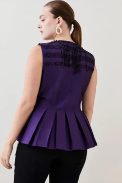 Outlet 🥰 Karen Millen Plus Size Taffeta Hanging Embellished Top - indigo ✨ -Occasionwear Popular Store bkk06058 indigo xl 2