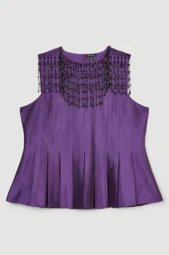 Outlet 🥰 Karen Millen Plus Size Taffeta Hanging Embellished Top - indigo ✨ -Occasionwear Popular Store bkk06058 indigo xl 3