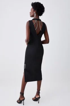 Outlet โจ Karen Millen Crystal Fringe Diamante Back Pencil Midi ๐ Dress - black โญ 12 Outlet โจ Karen Millen Crystal Fringe Diamante Back Pencil Midi ๐ Dress - black โญ -Occasionwear Popular Store bkk06072 black xl 4