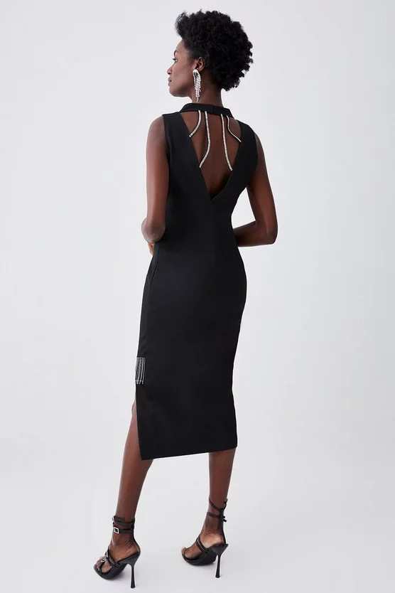 Outlet โจ Karen Millen Crystal Fringe Diamante Back Pencil Midi ๐ Dress - black โญ 7 Outlet โจ Karen Millen Crystal Fringe Diamante Back Pencil Midi ๐ Dress - black โญ - Image 5
