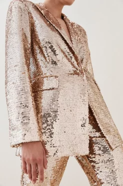 Flash Sale 🎁 Karen Millen Sequin Tailored Single Breasted Jacket - gold 👍 10 Flash Sale 🎁 Karen Millen Sequin Tailored Single Breasted Jacket - gold 👍 -Occasionwear Popular Store bkk06075 gold xl 1