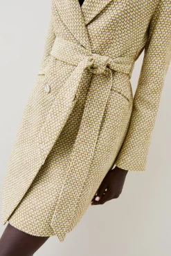 Promo 🔔 Karen Millen Tweed Blazer Cuff Mini 👗 Dress - lime 🧨 -Occasionwear Popular Store bkk06081 lime xl 4